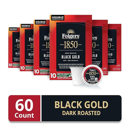 Folgers 1850 Black Gold Dark Roast Coffee, 60 Keurig K-Cup Pods