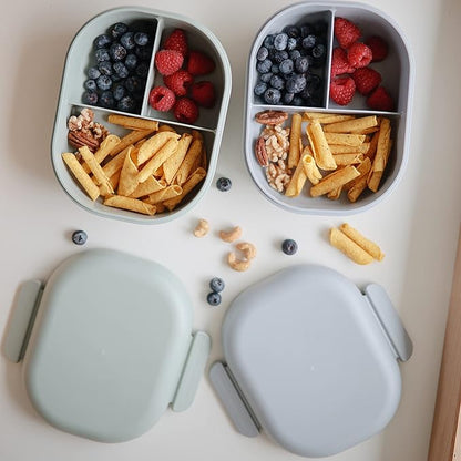mushie Kids Bento Lunch Box | 3-Compartment & Removable Divider + Fork & Spoon Utensils | Great For Meals, School, Snacks On-the-Go | Dishwasher Safe (Cloud)