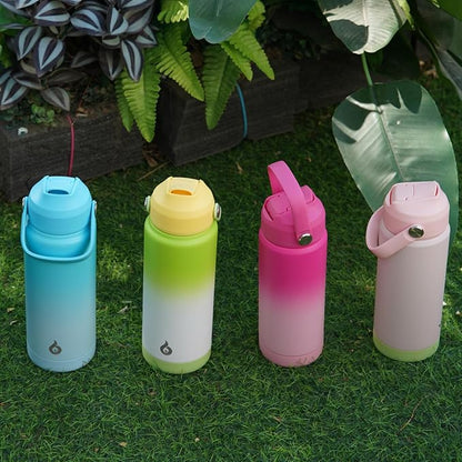 BJPKPK Insulated Water Bottle with Straw Lid, 18oz Thermos Water Bottles, Flex Handle & Non-slip Boot, BPA Free Leak Proof Stainless Steel Metal Thermos, Tumblers, Cups,Pearl Pink