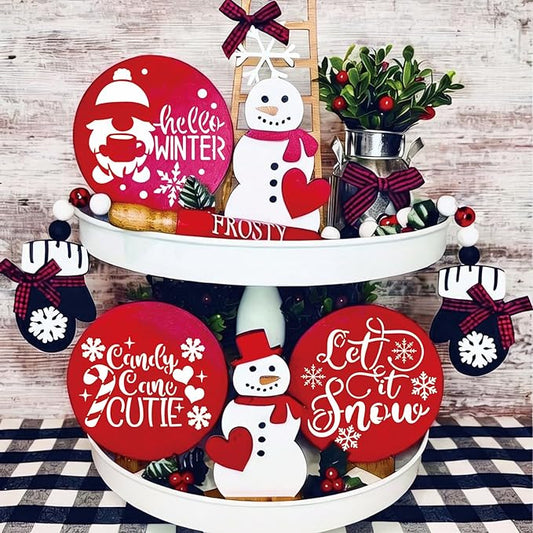 30 Pcs Christmas Stencils for Painting on Wood 4 Inch Reusable Small Christmas Ornament Stencil for DIY Crafts Ornament Wood Card Paper Fabric (30 Words)
