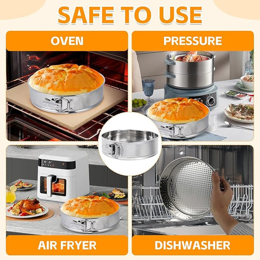 Aufind 10 Inch Springform Pan for Baking, 304 Stainless Steel Cheesecake Pan with Removable Bottom, Includes 12 Piping Tips and 50 Parchment Papers for Pie Cake Pizza and Quiches(10" Cake pan)