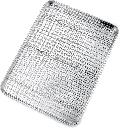 P&P CHEF 16 Inch Baking Sheet and Rack Set, Stainless Steel Cookie Sheets Oven Baking Pans Trays with Cooling Racks for Cooking & Roasting, Oven & Dishwasher Safe, (2Pcs)
