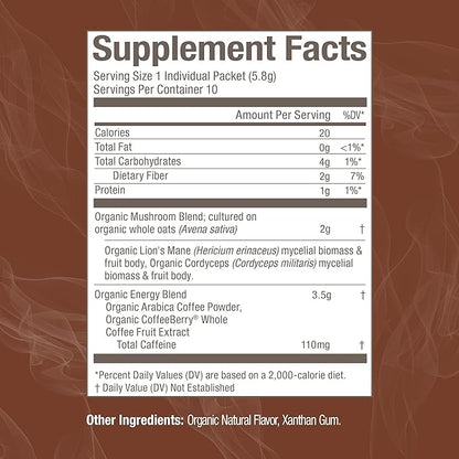 OM MUSHROOM SUPERFOOD Coffee Blend Mushroom Powder, Single Serve, 10 Count, Organic Arabica Beans, Lion's Mane, Cordyceps, Turkey Tail, Reishi Extract, Ginkgo Biloba, Supports Energy and Focus
