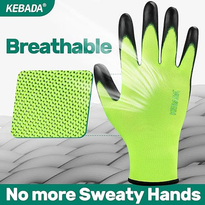 Kebada W1 Work Gloves for Men and Women, PU Coated Safety Gloves with Grip, Touchscreen, Ideal for Warehouse Package Handling, Construction, Gardening, Green XX-Large