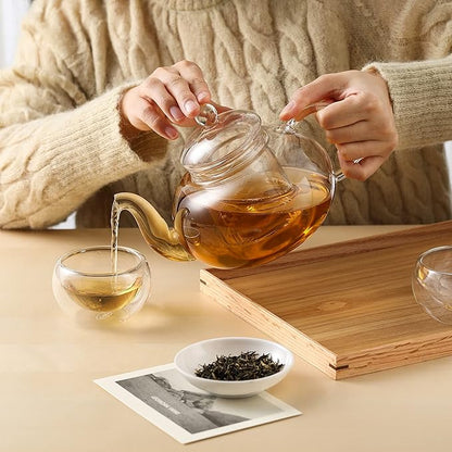 CNGLASS Glass Teapot Stovetop Safe,Clear Teapot with Removable Infuser 20.3 oz,Loose Leaf and Blooming Tea Maker