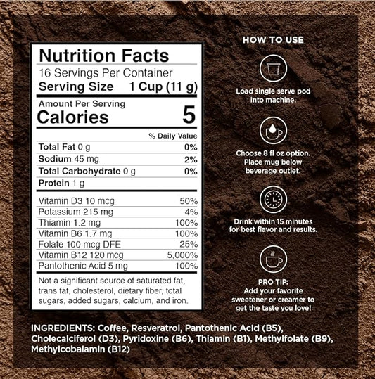 VitaCup Energy Dark Roast Coffee Pods, Boost Focus & Metabolism, Antioxidants, B Vitamins, Bold & Smooth,100% Arabica Coffee, Recyclable Single Serve Pod Compatible with Keurig K-Cup Brewers,64 Ct