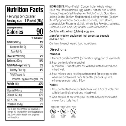 BariWise Protein Pancake & Waffle Mix, Blueberry, Low Sugar & Low Carb (7ct)