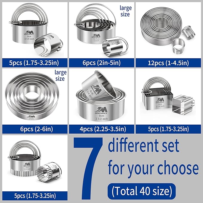Biscuit Cutter Set for baking 2inch 2.5inch 3inch 3.5inch 4inch 5inch large size Round Metal Baking Rings with handle for Pastry, Biscuits, and Dough Cutting 6pcs set GIFT Package
