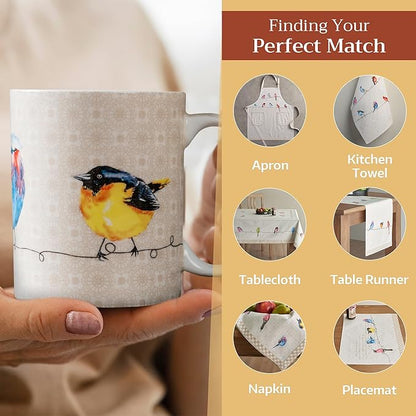 Maison d' Hermine Coffee Mug with Handles Fine Bone China Mugs Pack of One Tea Cups for Hot Beverages Cappuccino Latte Home Restaurant Office Perfect for Gift (Birdies On Wire - Nuthatch, 12 Ounce)