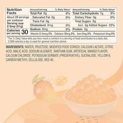 J WAY Bursting Popping Mango Boba Pearls, Mango Syrup, Non-Dairy, Fat-Free Popping Tapioca Boba for Beverages, Sweets, Ice Cream (2LB, 1 Pack)