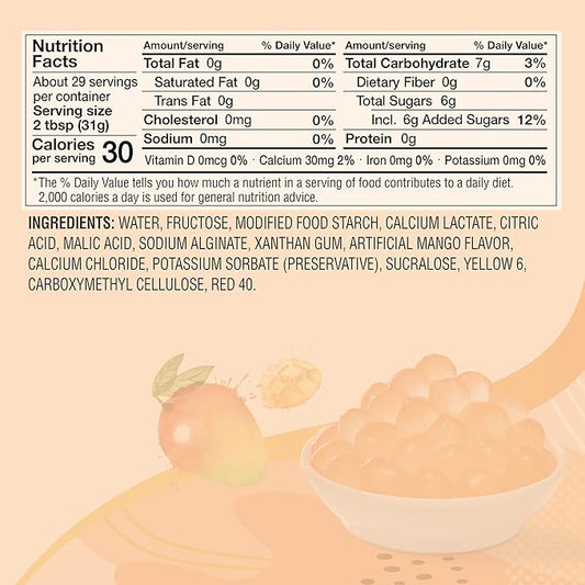 J WAY Bursting Popping Mango Boba Pearls, Mango Syrup, Non-Dairy, Fat-Free Popping Tapioca Boba for Beverages, Sweets, Ice Cream (2LB, 1 Pack)