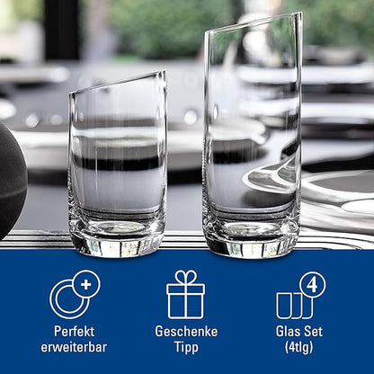 Villeroy & Boch New Moon Set, 4 Pieces, Elegant, Modern Sloping Long Drink, Crystal Glass, Transparent, Dishwasher Safe