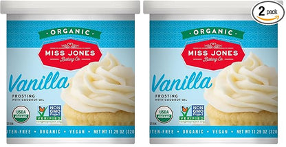 Miss Jones Baking Organic Buttercream Frosting, Perfect for Icing and Decorating, Vegan-Friendly: Vanilla (Pack of 2)