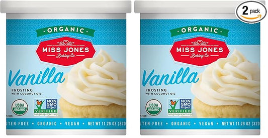Miss Jones Baking Organic Buttercream Frosting, Perfect for Icing and Decorating, Vegan-Friendly: Vanilla (Pack of 2)