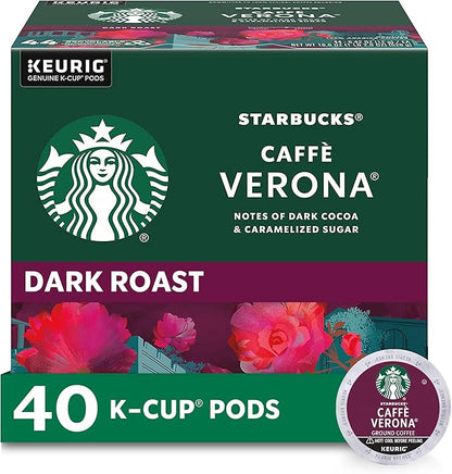 Starbucks K-Cup Coffee Pods, Dark Roast, Caffè Verona for Keurig Brewers, 100% Arabica, 1 Box (40 Pods)