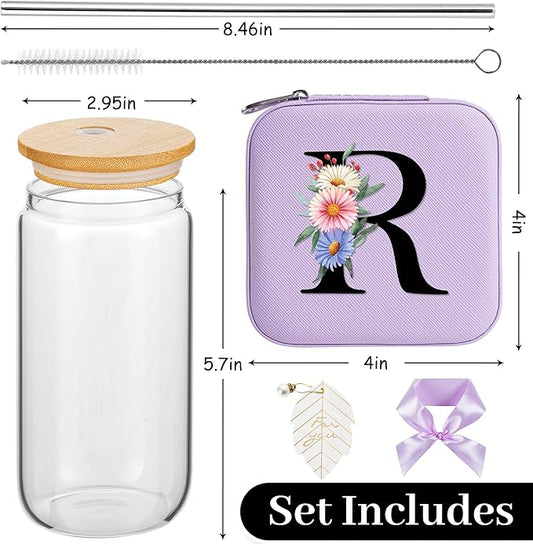AYGXU Travel Must Have Jewelry Box with Bamboo Lids, Small Travel Case, Birthday Gift for Mom, Initial R Purple
