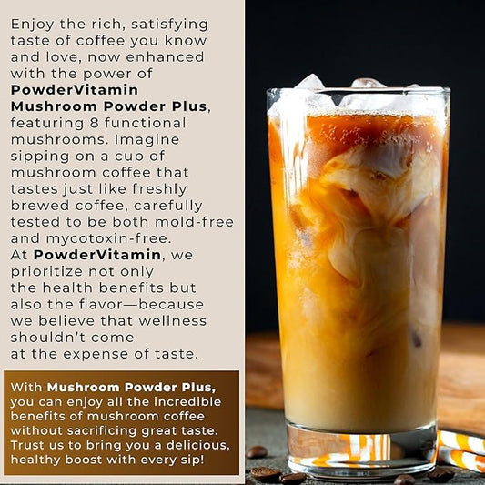 PowderVitamin Organic Mushroom Coffee Certified Mold & Mycotoxin-Free GrassFed Collagen Types I & III 8 Fruiting Body Mushrooms Tested for Beta-Glucans Focus Energy Digestion & Immunity 30 Servings