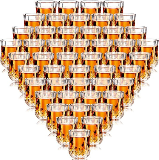 Meanplan 1.7oz Mini Shot Glasses Set Tasting Glasses Heavy Base Clear Shot cup Cute Cordial Mini Wine cups for Serving Whiskey, Wine, Juice(48 Pcs)