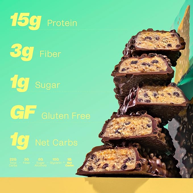 Misfits Vegan Protein Bars, Mint Chocolate Chip | Plant Based, Low Sugar & Carb, High Fiber Snacks | Pack of 12