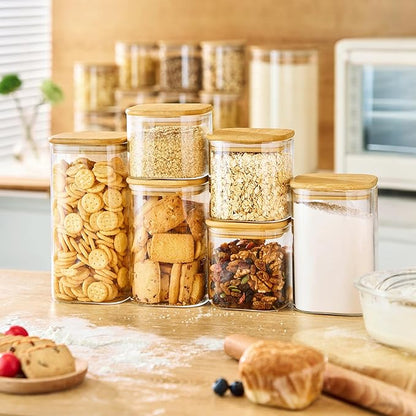 21oz - 4 Pack Square Glass Jars with Bamboo Lids, Glass Food Storage Containers with Airtight Lids, Air Tight Pantry Storage Containers for Coffee, Sugar, Spice, Meal Prep Jars for Salad & Fruit