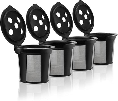 4 Reusable K Cups for Keurig K Supreme, K Supreme Plus, K Slim with Multistream Technology, K-Duo Hot & Iced - 4 Black Refillable Kcups Coffee Filters for Keurig Coffee Makers