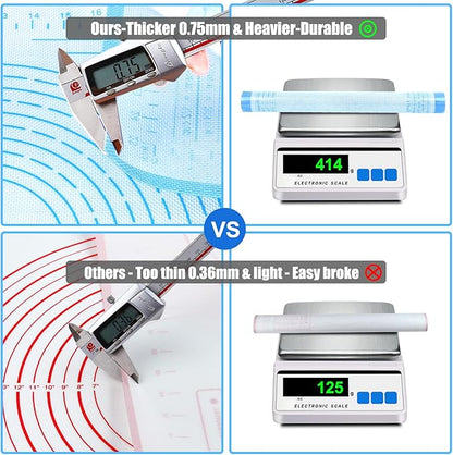 Silicone Pastry Mat 26'' By 34'' Extra Large Baking Mat with Measurements for Dough Rolling, Kneading Board, Kitchen Counter Mats for Dough, Pastry, Fondant, Pie Crust, Cookies, Bread, Pasta, Pizza