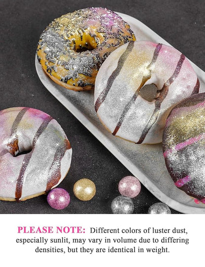 NiHome Edible Luster Dust Glitter Powder Fancy Metallic Sprinkles, Glimmer Luster Dust 4 Bottles of 0.18oz/5g for Decorating Drinks Cakes in Bakeries, Allergen-Free Food Coloring (4 Colors 20g)
