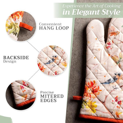 Maison d' Hermine Oven Gloves 100% Cotton Oven Mitt 7" x 13" with Loop Heat Resistant, BBQ, Cooking Gloves, Baking, Grilling, Kitchen, Handling Hot Pans (Pack of 1, Kelim - Prairie)
