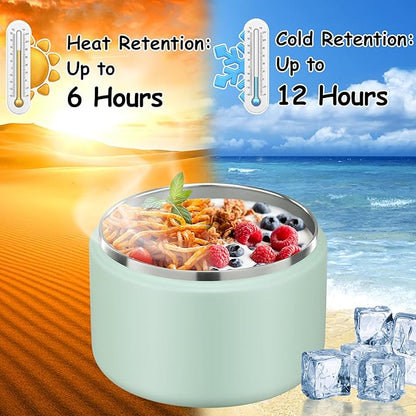12oz Insulated Vacuum Food Jar with Buckle Lid Wide Mouth Soup Thermo for Hot Food Kids Leakproof Stainless Steel Lunch Container (Mint, 12OZ)