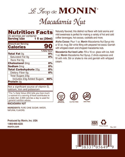Monin Macadamia Nut Syrup 750ml