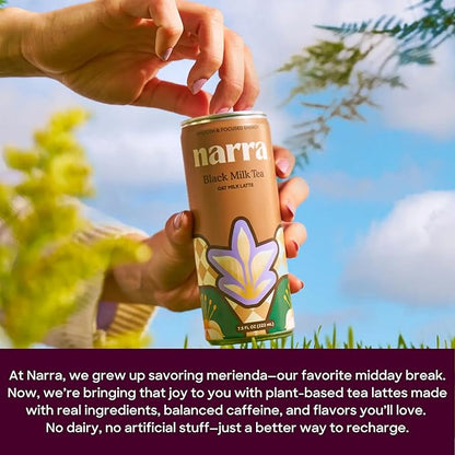 Narra, Oat Milk Tea Latte Variety Pack - Black Tea, Roasted Oolong, Strawberry Matcha, Natural Caffeine & L-Theanine, Organic Oat Milk, MCT Oil, Dairy Free, Non-GMO, 7.5 Fl Oz (12 Pack)