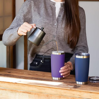MEWAY 20oz Tumbler 8 Pack Double Wall Vacuum Insulated Travel Mug Bulk, Stainless Steel Tumblers with Lid and Straw, Durable Powder Coated Coffee Cups for Cold & Hot Drinks (Navy, 8)