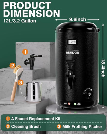 WantJoin Electric Heating Beverage Dispenser-75 Cup Hot&Cold water Urn-Stainless Steel Premium 12 L/3.2 Gallon Hot Drink Dispenser with Spigot for Coffee & Hot tea,Cold Milk,Water,Juice(Black)