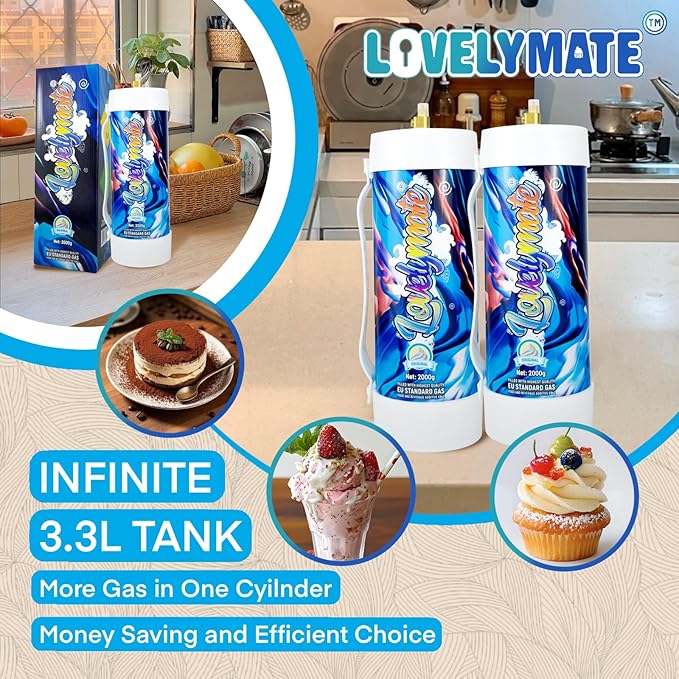 Whipped Cream Charger Tank 3.3L 2000G Whip Cream Charger Cylinder Food Grade Flavored (Tips Included) (4, Original)