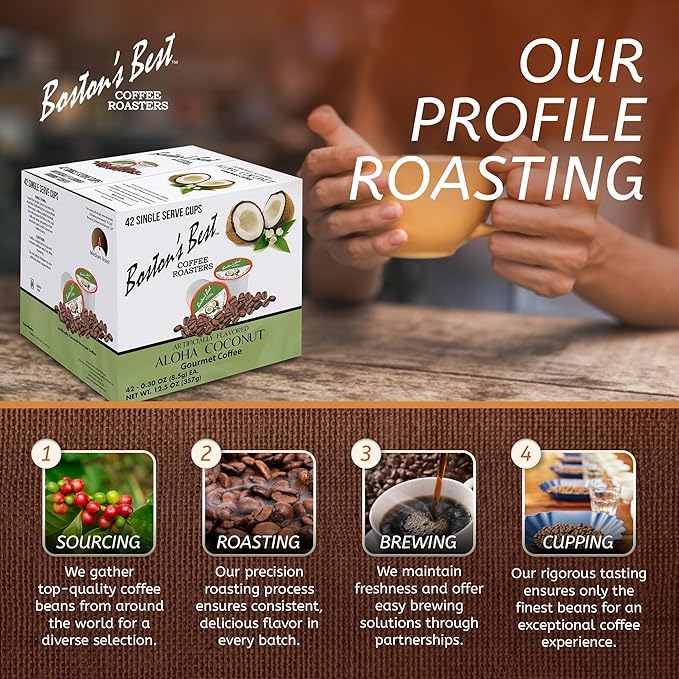 Boston’s Best - Aloha Coconut Flavored Delicious Gourmet Coffee Compatible with Keurig Coffee Maker, 1 Count (42 Single Serve Cups)
