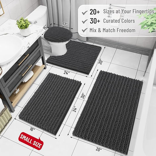 Arotive Luxury Chenille Bathroom Rug Mat, Extra Soft Thick Absorbent Shaggy Bath Rugs, Non-Slip Machine Wash Dry, Plush Bath Mats for Bathroom, Shower and Tub, 47x32, Dark Grey