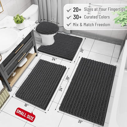Arotive Luxury Chenille Bathroom Rug Mat, Extra Soft Thick Absorbent Shaggy Bath Rugs, Non-Slip Machine Wash Dry, Plush Bath Mats for Bathroom, Shower and Tub, 54x24, Dark Grey