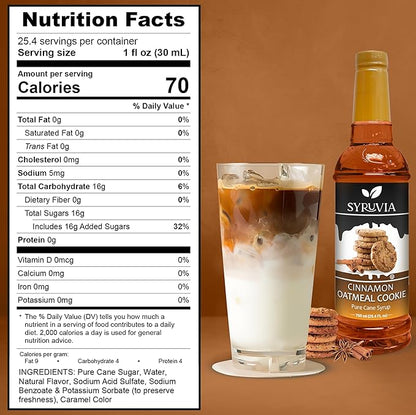 Syruvia Pistachio Latte Syrup & Cinnamon Oatmeal Cookie Syrup - 25.4 fl oz. Premium Coffee Flavoring Syrup. Kosher, & Gluten-Free. Perfect for Enhancing Drinks, Smoothies, Shakes, Desserts, & More.