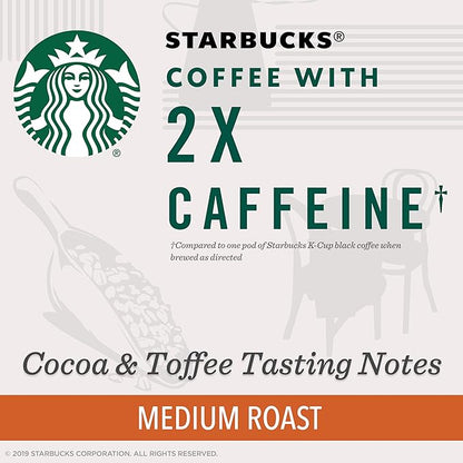 Starbucks Medium Roast K-Cup Coffee Pods with 2X Caffeine, for Keurig Brewers, 4 boxes (48 pods total)