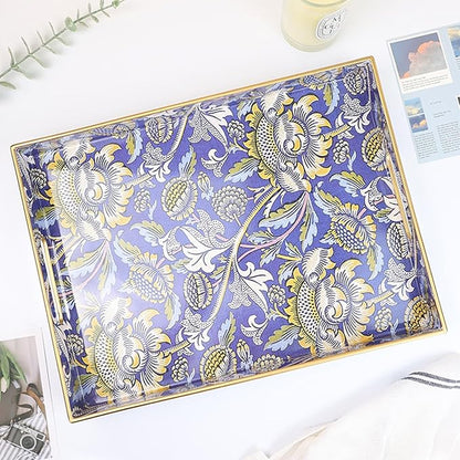Rectangle Plastic Serving Tray with Handles, Elegant Decorative Tray for Coffee Table, Ottoman, Living Room, Kitchen, and Outdoor Use. 12"*16"*1.6", Wey