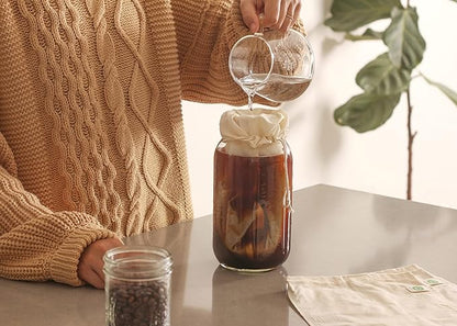 3 Pack Reusable Cold Brew Coffee Bags - 100% Organic Cotton Reusable Cold Brew Coffee Filters Bags - Large Coffee Sock Filters - Mason Jar Cold Brew Bags - Washable Coffee Filter Pouch (Large 12"x8")