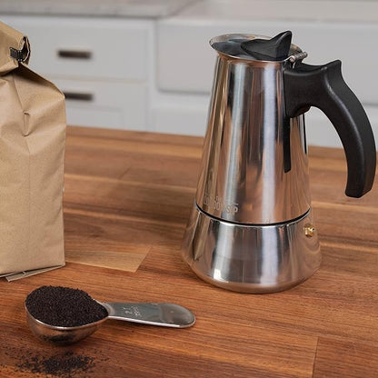 London Sip Stainless Steel Stovetop Espresso Maker Moka Pot Italian Coffee Percolator, Silver, Small (5.07 oz)