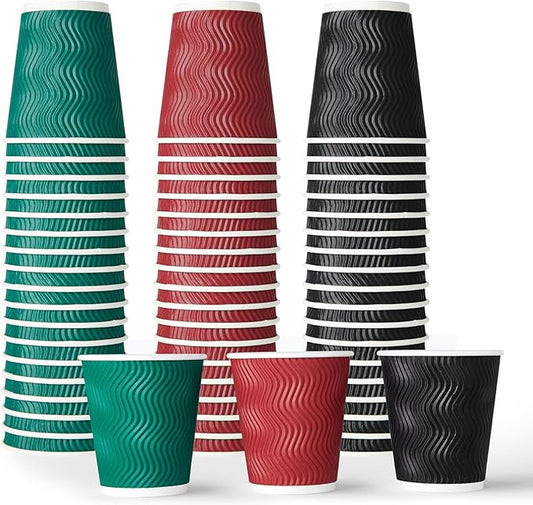 MUCHII 10 oz Insulated Paper Coffee Cups, 120 Count, Multicolor, Disposable, Ripple Design for Hot Drinks