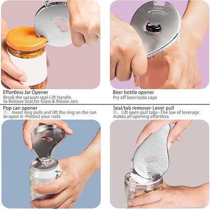 Jar Bottle Can Opener for Weak Hands & Arthritis - Effortless Twist Off Lids (0.6"-2.7") & Pull Tab Seals | Premium 304 Stainless Steel, Patented | Portable Senior-Friendly Kitchen Gadget