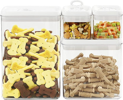 Felli Flip Tite Storage Container with Lid 4" RECTANGULAR Air Tight Ring Flip Top, Stackable Acrylic Canister for Kitchen Counter Pantry, Cereal Granola Pasta Spice, Gift Set for Women (4pk, Variety)