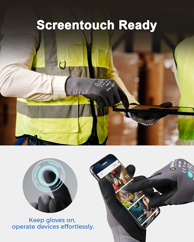 DULFINE Safety Work Gloves MicroFoam Nitrile Coated-12 Pairs Pack,Seamless Knit Nylon Glove with Black Micro-Foam Nitrile Grip,Ideal for General Purpose,Automotive,Home Improvement,Painting(Small)