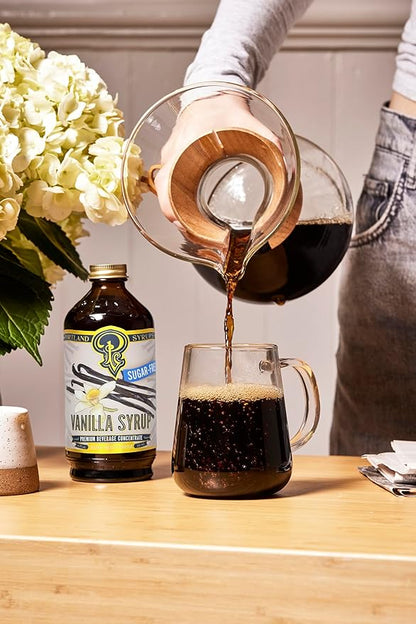 Portland Syrups Sugar-Free Vanilla Syrup - Smooth Creamy Classic Vanilla for Lattes, Cold Brew, Iced Tea, Smoothies, Desserts, No Artificial Aftertaste, 12 oz Bottle, 24 Servings Pack