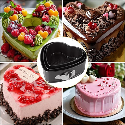 Springform Pan Set of 3 Heart Cake Pan, Heart Springform Pan with Removable Bottom, Springform Cake Pans Non-stick Bakeware for Cheesecakes, Pizza, and Quiches (7, 7.8, 8.6 inch)