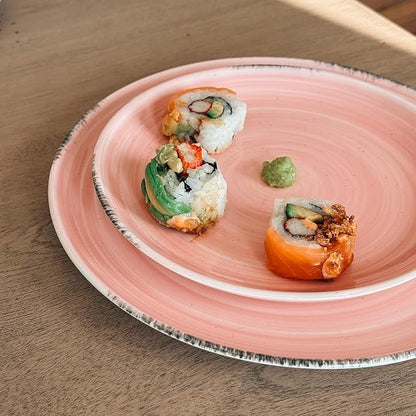 Mora Ceramic Helix Swirl Dinner Plates Set of 6, 10in Modern Spiral Porcelain Dish Dinnerware for Kitchen, Serving & Restaurants - Dishwasher, Microwave, Freezer, Oven Safe Dishware - Ocean Colors