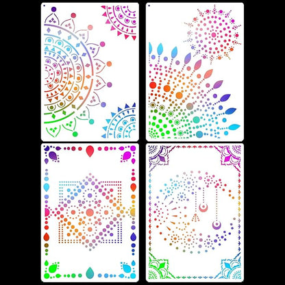 A4 Mandala 4 Pack 11x8'' Mandala Stencils for Painting on Wood, Floor, Wall, Tile Fabric, Reusable Furniture Stencils Painting Template